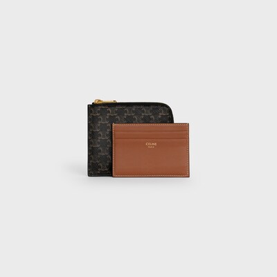 Zipped Purse with card holder IN Triomphe Canvas and Lambskin - Tan - TRIOMPHE CANVAS - tileIndex | CELINE