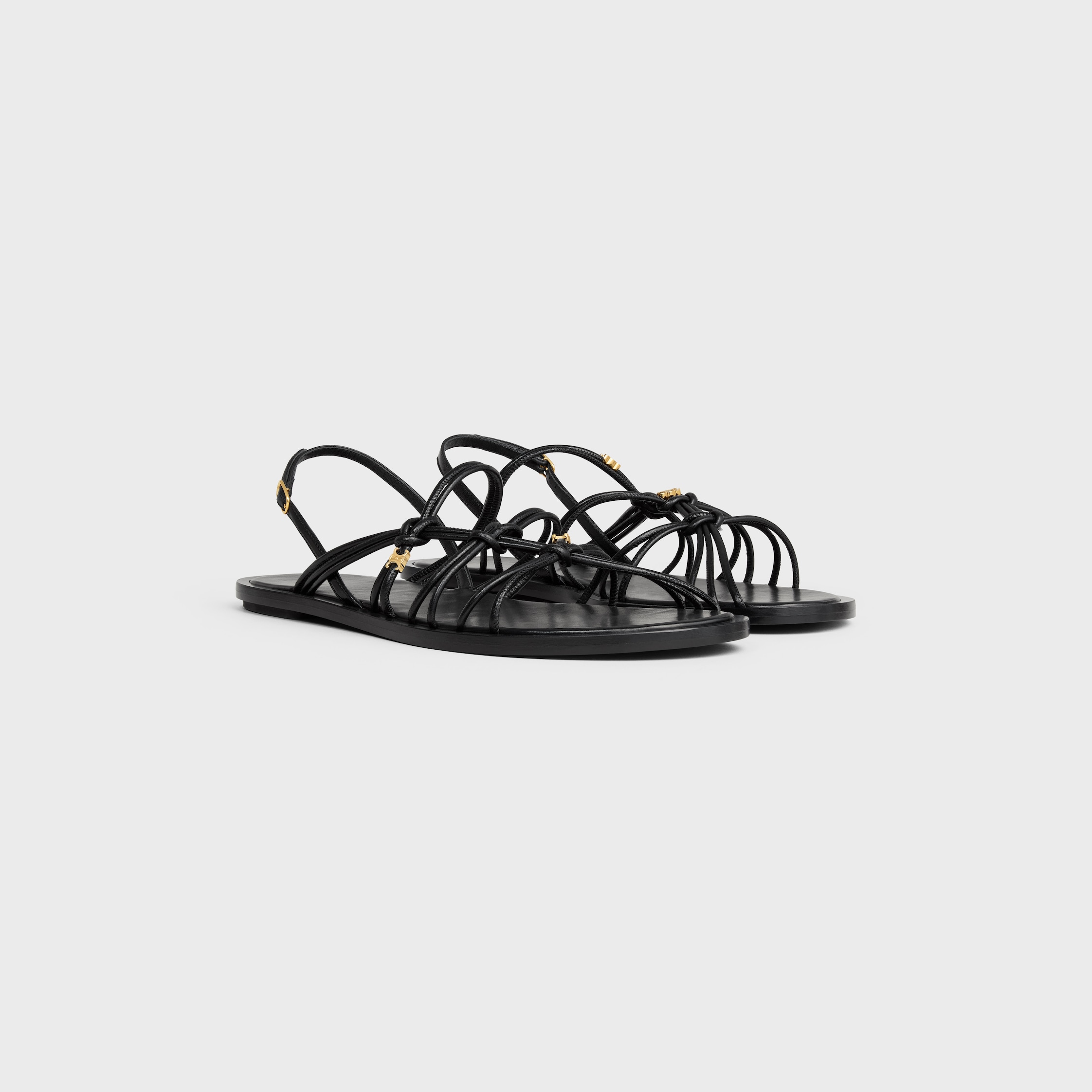 KNOTS TRIOMPHE FLAT SANDAL IN GOATSKIN - BLACK | CELINE