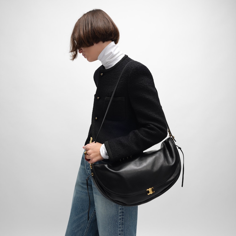 HALFMOON SOFT TRIOMPHE BAG IN SUPPLE SHINY LAMBSKIN - BLACK - HOBO AND TOTE BAGS - 1 | CELINE