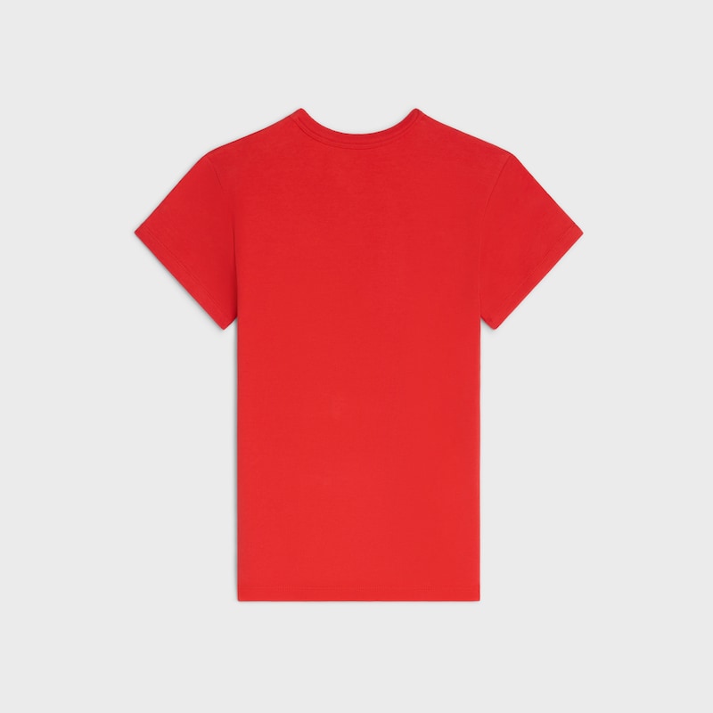 regular t-shirt IN RIBBED COTTON JERSEY - RED CYCLIST/OFF WHITE -  - 1 | CELINE