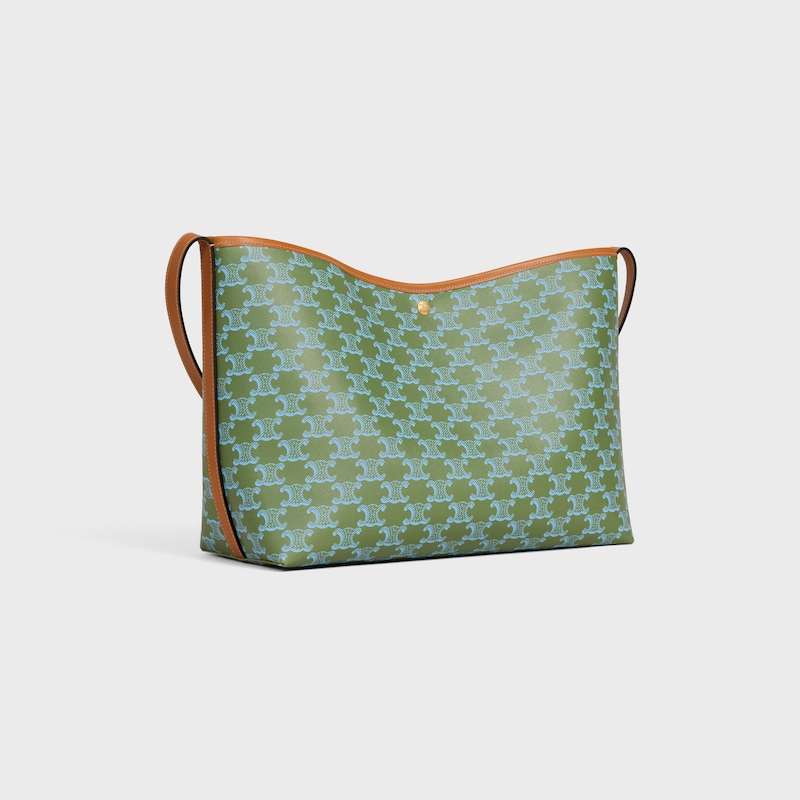 SOFT SHOPPER BAG IN TRIOMPHE CANVAS AND CALFSKIN - LIGHT KAKI / SKY BLUE - HOBO AND TOTE BAGS - 1 | CELINE