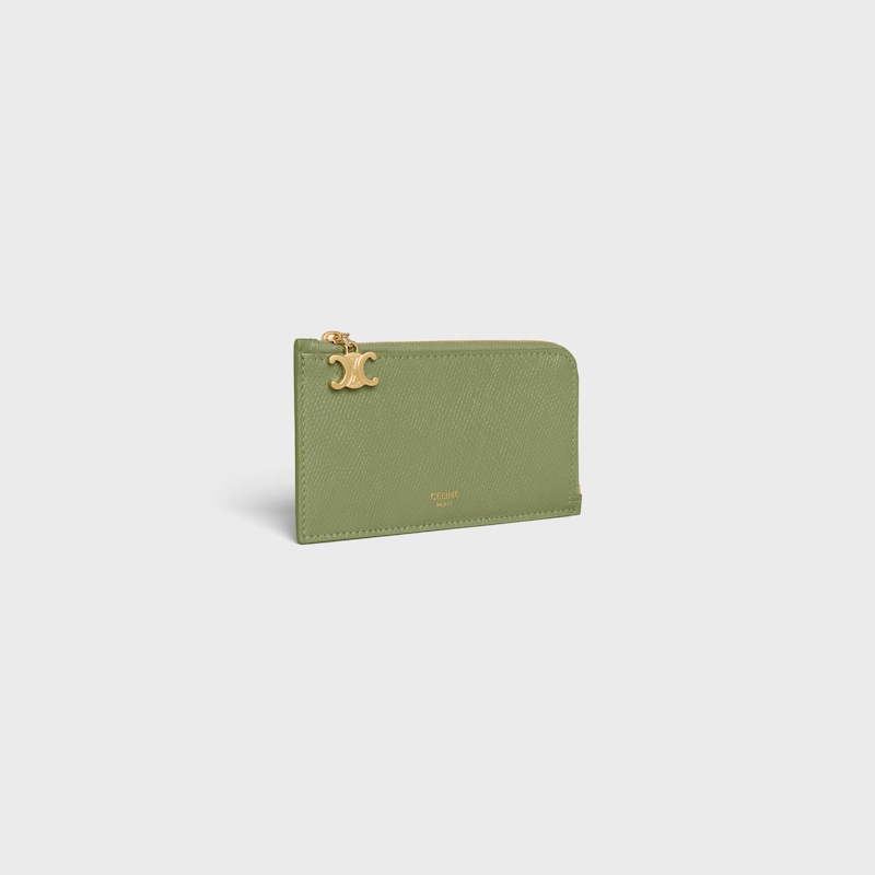 LONG ZIPPED CARD HOLDER IN GRAINED CALFSKIN - LIGHT KHAKI - COIN AND CARD HOLDERS - 1 | CELINE