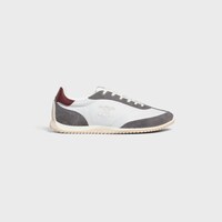 CELINE RACER LOW LACE-UP SNEAKER WITH TRIOMPHE IN NYLON, SUEDE CALFSKIN AND CALFSKIN - GREY/ BURGUNDY -  - 1 | CELINE