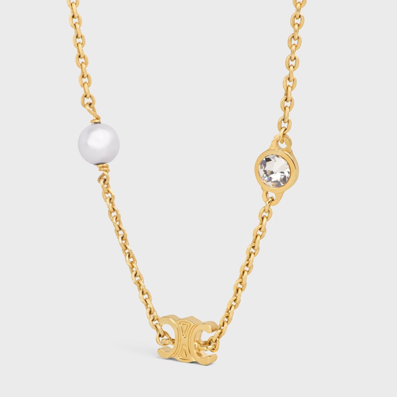 Les Perles Celine樹脂珍珠、水晶及金色飾面黃銅手鐲 - 金色 / 象牙白 -  - 1 | CELINE