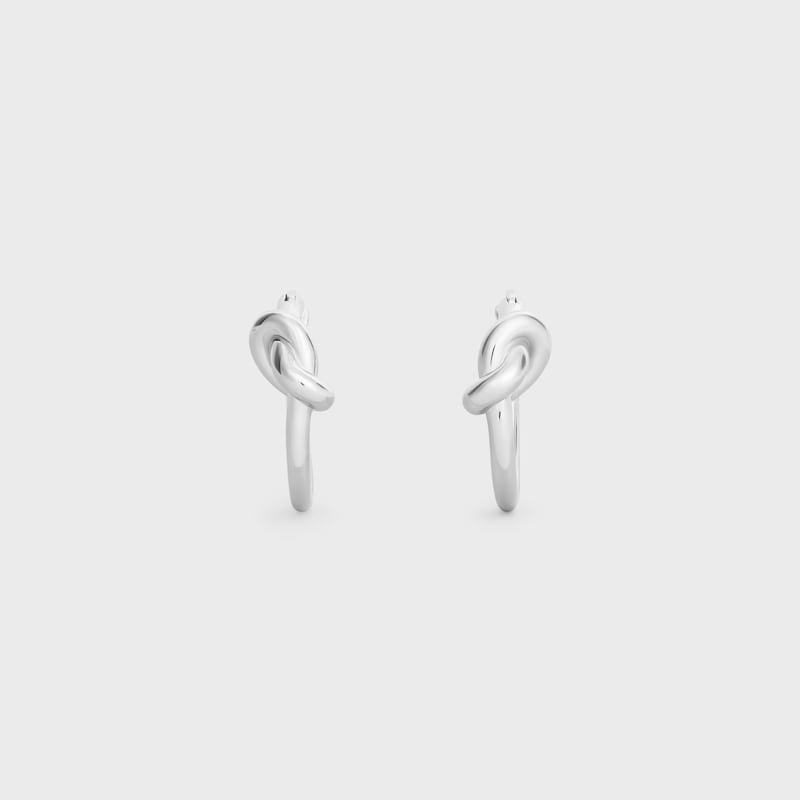 Knot Small Hoops in Brass with Rhodium finish - Silver - KNOT - 1 | CELINE