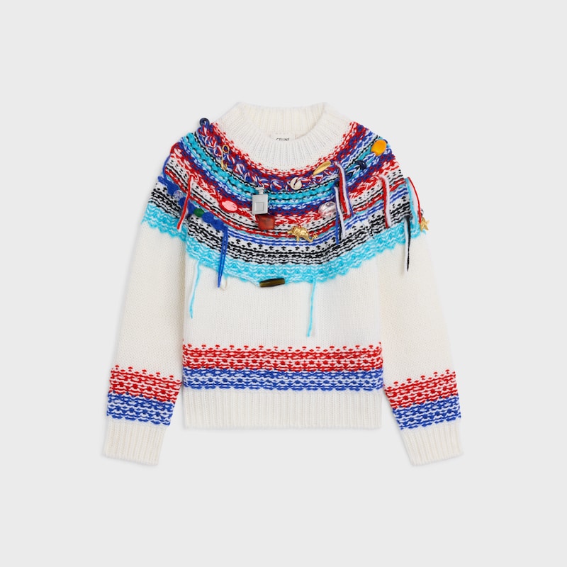 cropped crewneck sweater IN fair isle wool - WHITE/RED/BLUE -  - 1 | CELINE