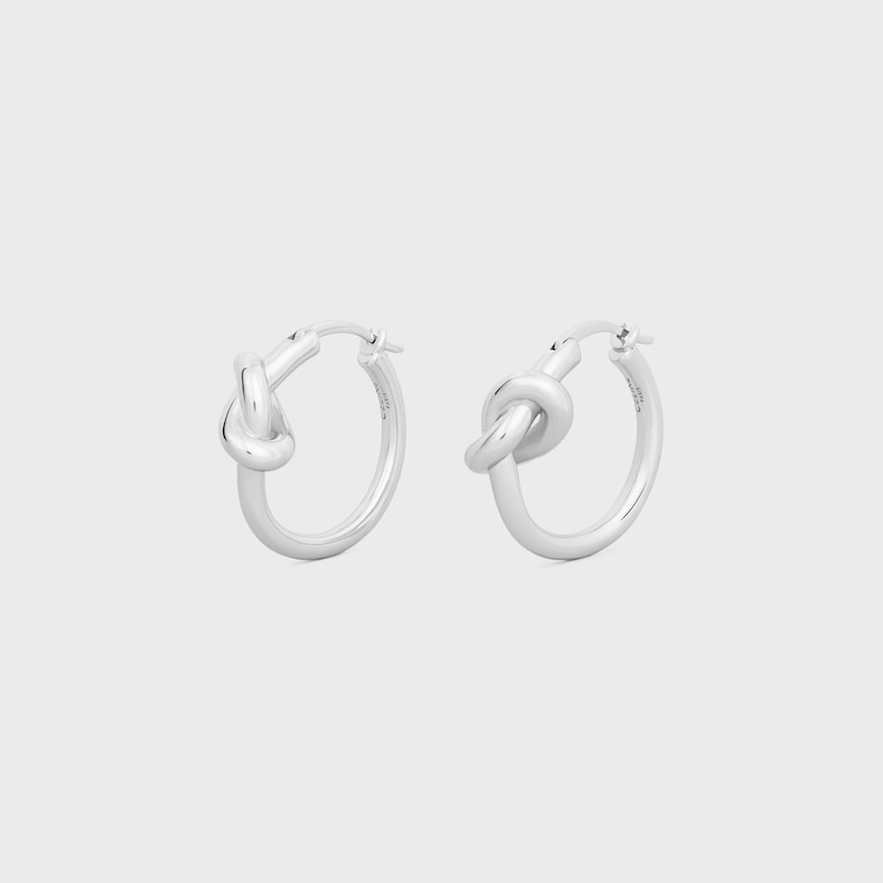 Knot Small Hoops in Brass with Rhodium finish - Silver - KNOT - 1 | CELINE