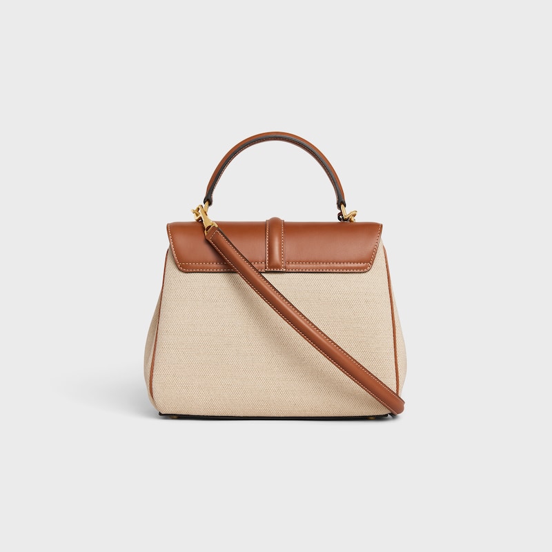 Small 16 Bag in Textile and natural calfskin - NATURAL / TAN - TOP-HANDLE BAGS - 1 | CELINE