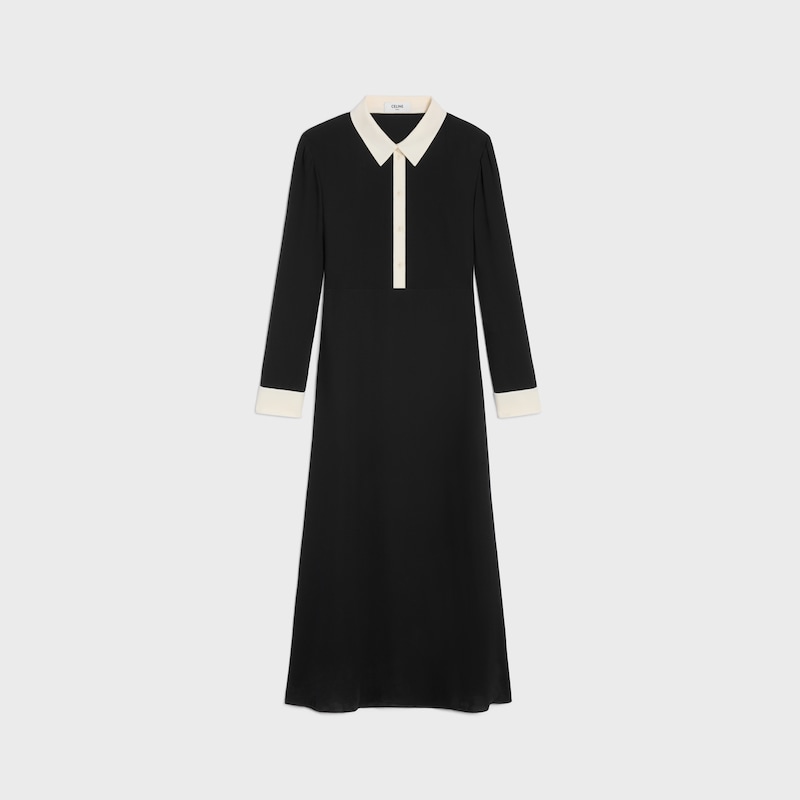 midi polo dress IN viscose georgette - BLACK -  - 1 | CELINE