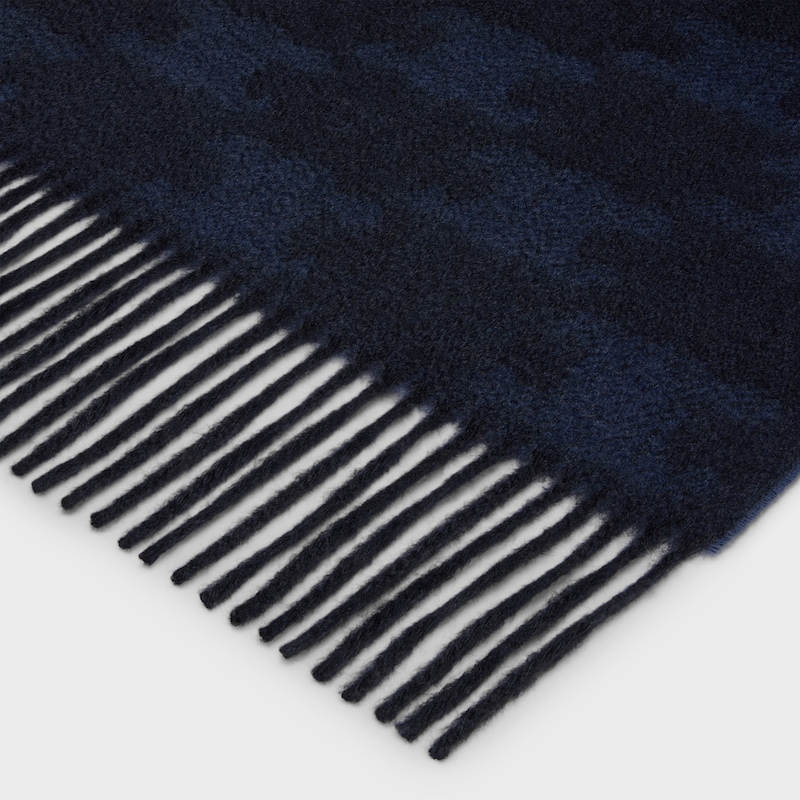 monogrammed fringed scarf in cashmere - DARK BLUE / NAVY -  - 1 | CELINE