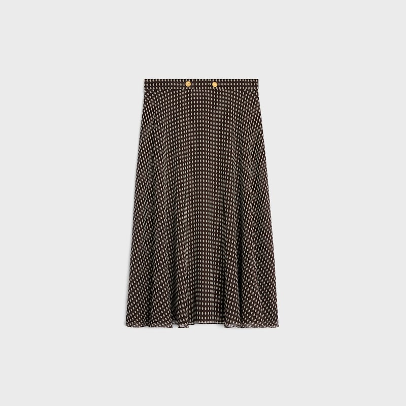 midi skirt IN silk georgette - CHOCOLATE/CREAM -  - 1 | CELINE