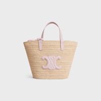 TEEN SUPPLE CELINE CLASSIC PANIER in Raffia and calfskin - PASTEL PINK - SUMMER SELECTION - 1 | CELINE