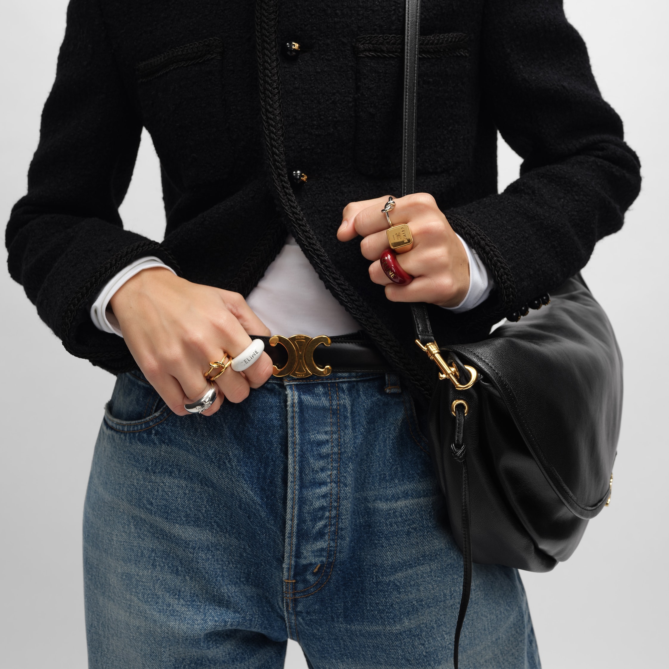 CELINE サルキー リング / エナメル＆ロジウムフィニッシュ ブラス