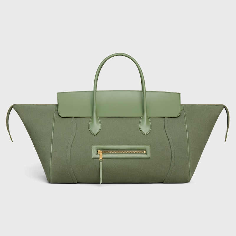 BIG LUGGAGE IN TEXTILE AND NATURAL CALFSKIN - KHAKI - LUGGAGE - 1 | CELINE