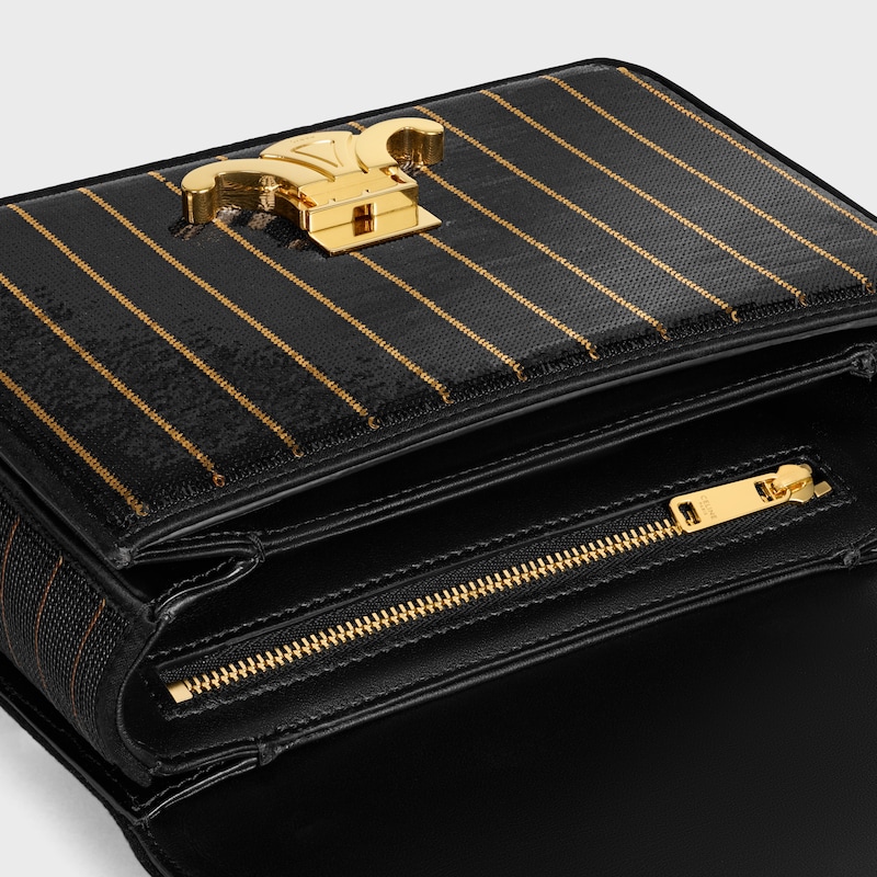TEEN GARANCE bag IN STRIPED SEQUINS - Black / Gold - TOP-HANDLE BAGS - 1 | CELINE