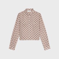 cropped shirt in silk georgette - PINK BEIGE/CAMEL/BLACK -  - 1 | CELINE
