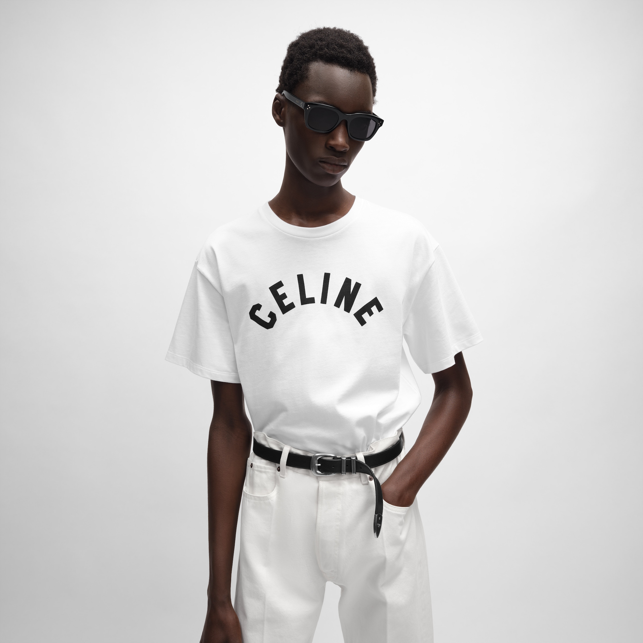 T-SHIRT IN COTTON JERSEY - OPTIC WHITE/BLACK | CELINE