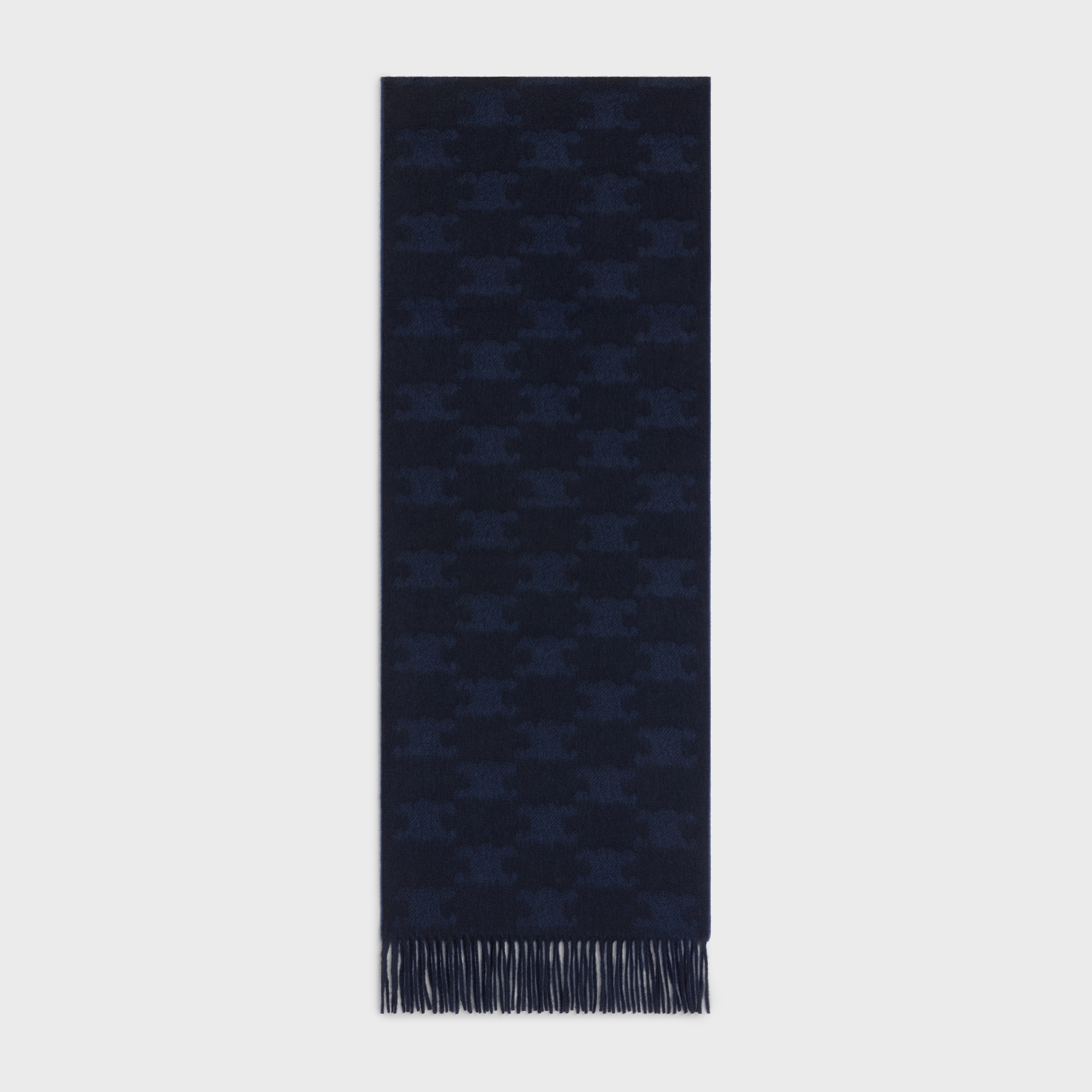 MONOGRAMMED FRINGED SCARF IN CASHMERE - DARK BLUE / NAVY