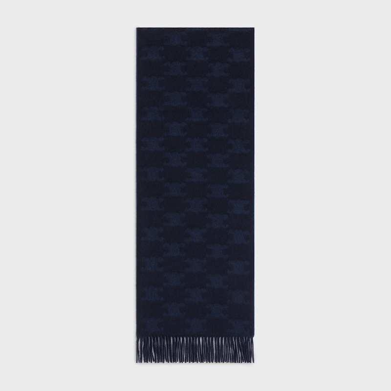 monogrammed fringed scarf in cashmere - DARK BLUE / NAVY -  - 1 | CELINE