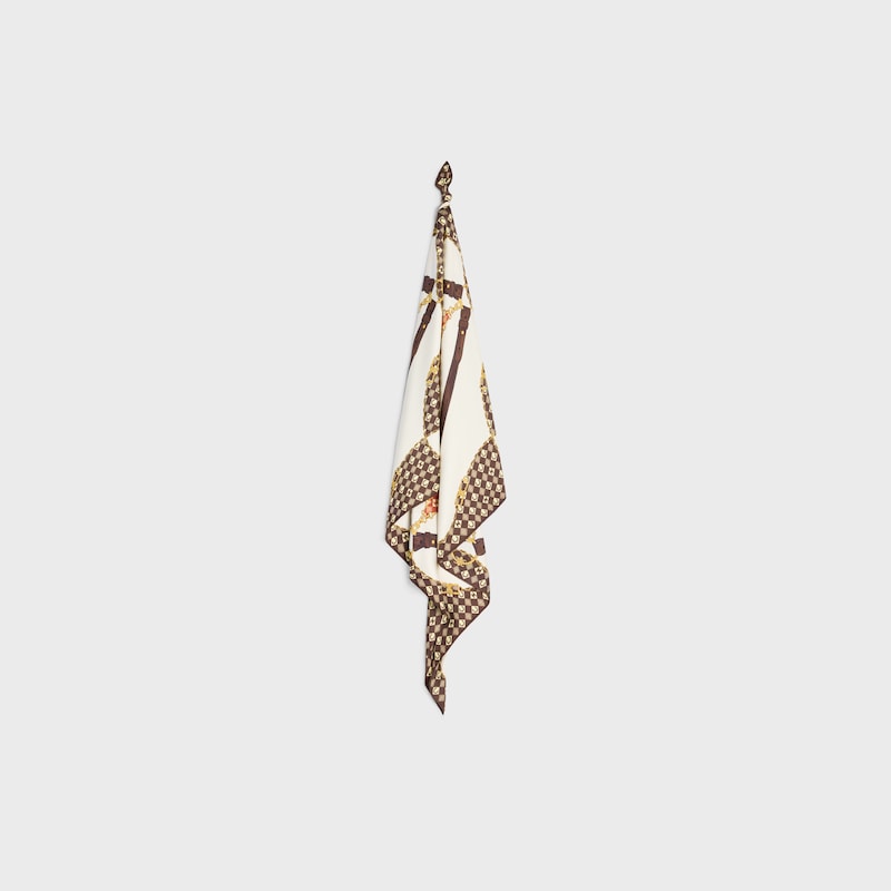 桑蠶絲斜紋布方巾 - 奶油白/棕色/棕褐色 -  - 1 | CELINE