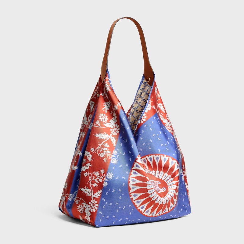 EXTRA LARGE HOBO IN SILK AND CALFSKIN - NAVY / RED - HOBO - 1 | CELINE
