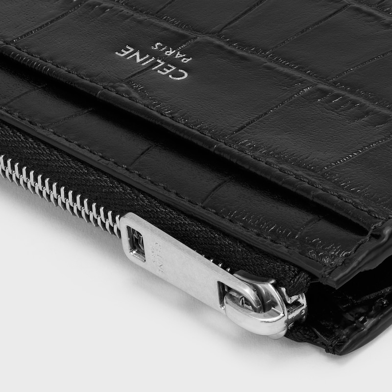 Zipped Card Holder IN Crocodile Embossed Calfskin - Black - CELINE ESSENTIALS - 1 | CELINE
