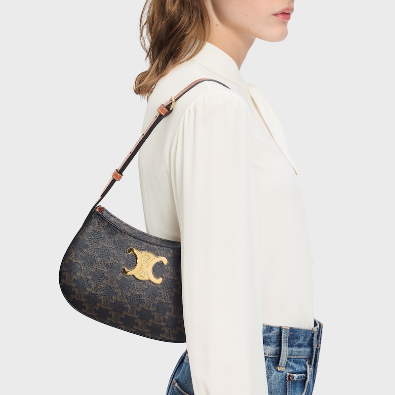 AVA TRIOMPHE標誌印花及牛皮革中號手袋 - 棕黃色 - AVA - 1 | CELINE