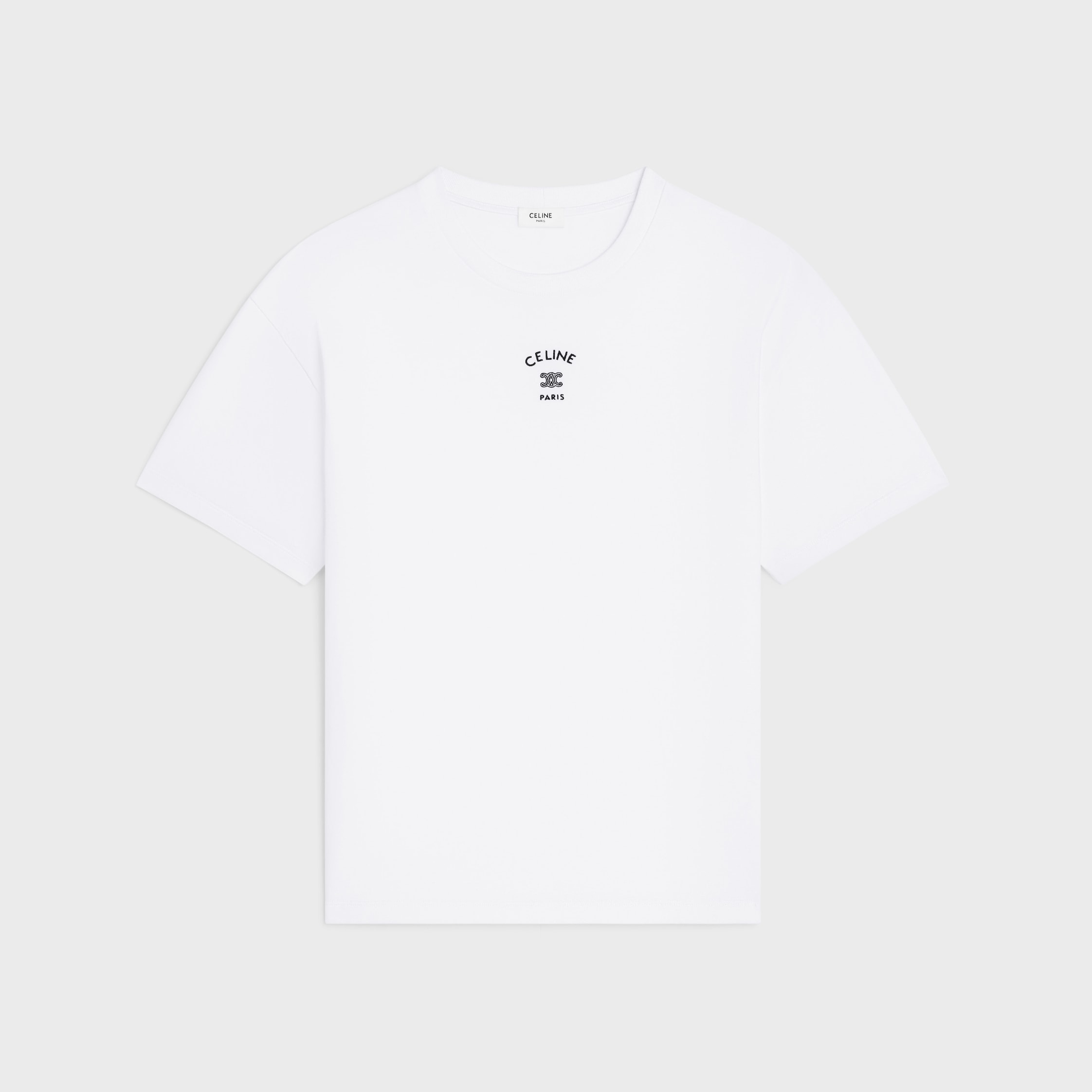 CELINE ホワイト Tシャツ CELINE 750$ T-Shirt With Rhinestone-Studded Logo Print In White