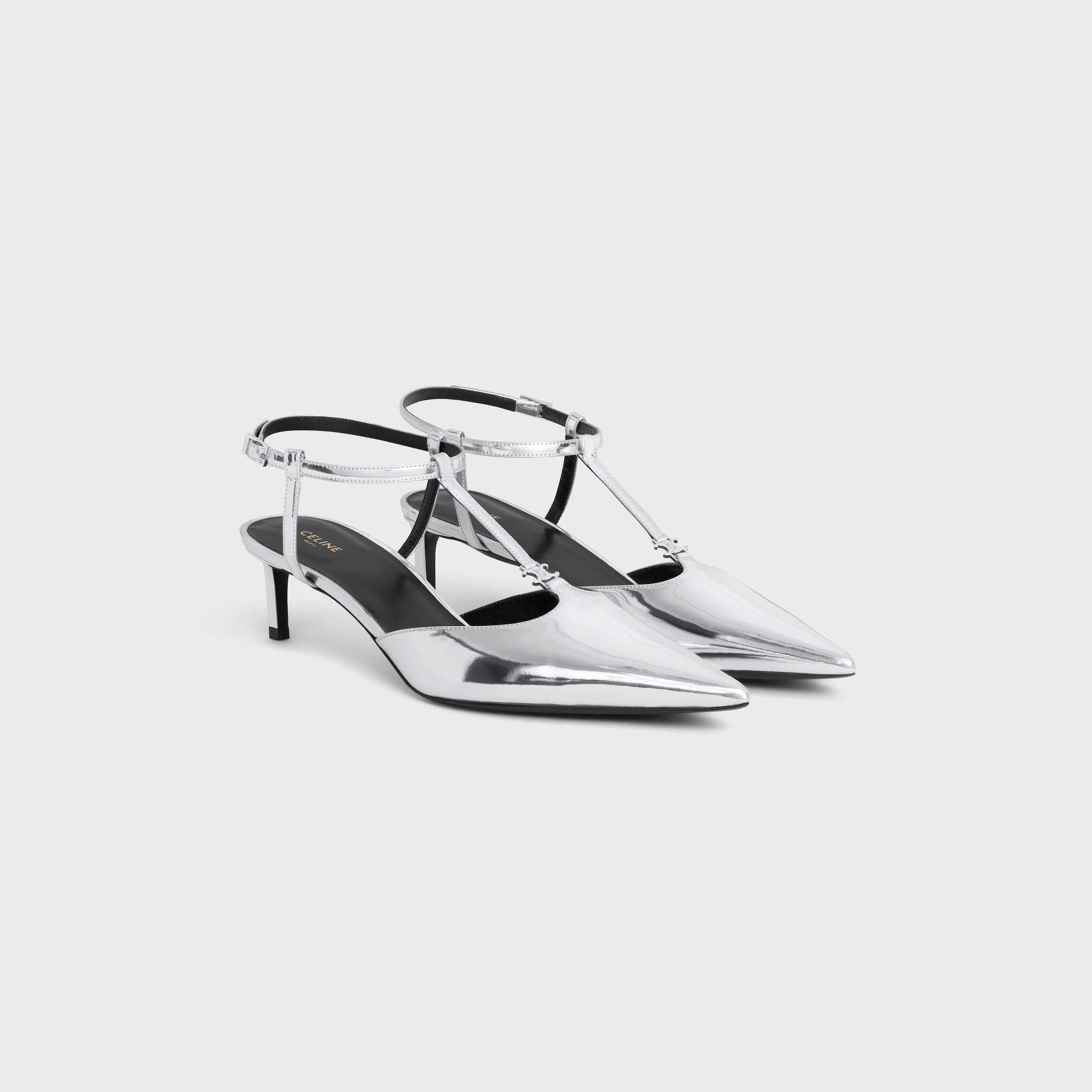 CELINE KITTEN T-BAR STRAP PUMP IN Mirror Laminated Calfskin