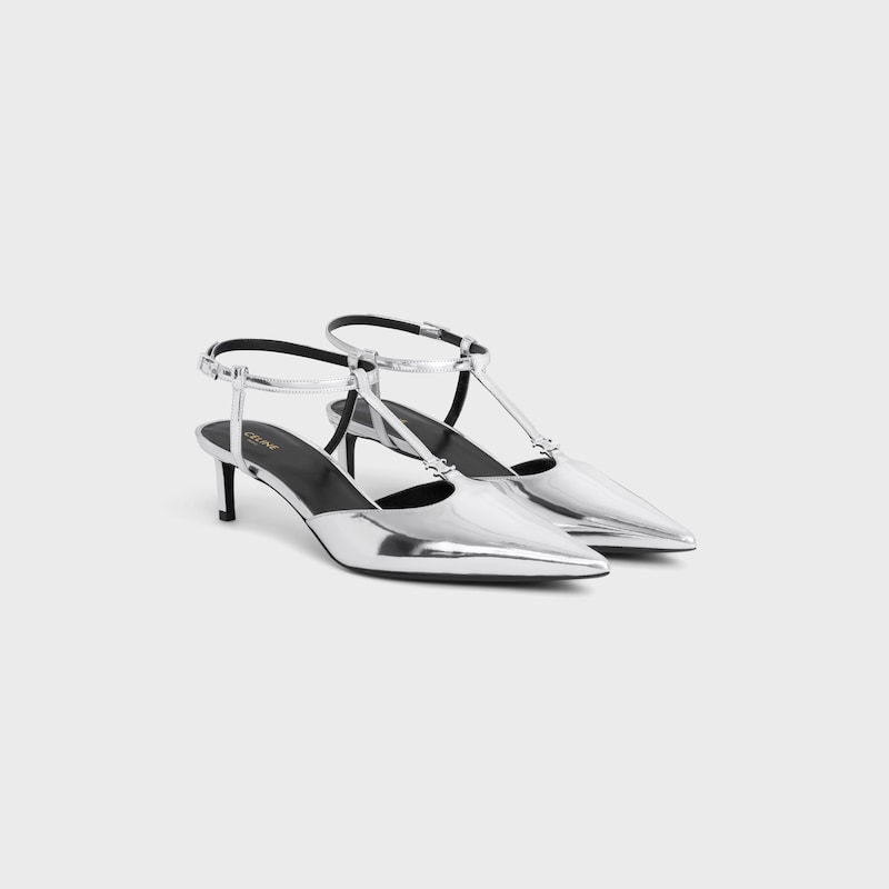 CELINE KITTEN T-BAR STRAP PUMP IN Mirror Laminated Calfskin - SILVER -  - 1 | CELINE