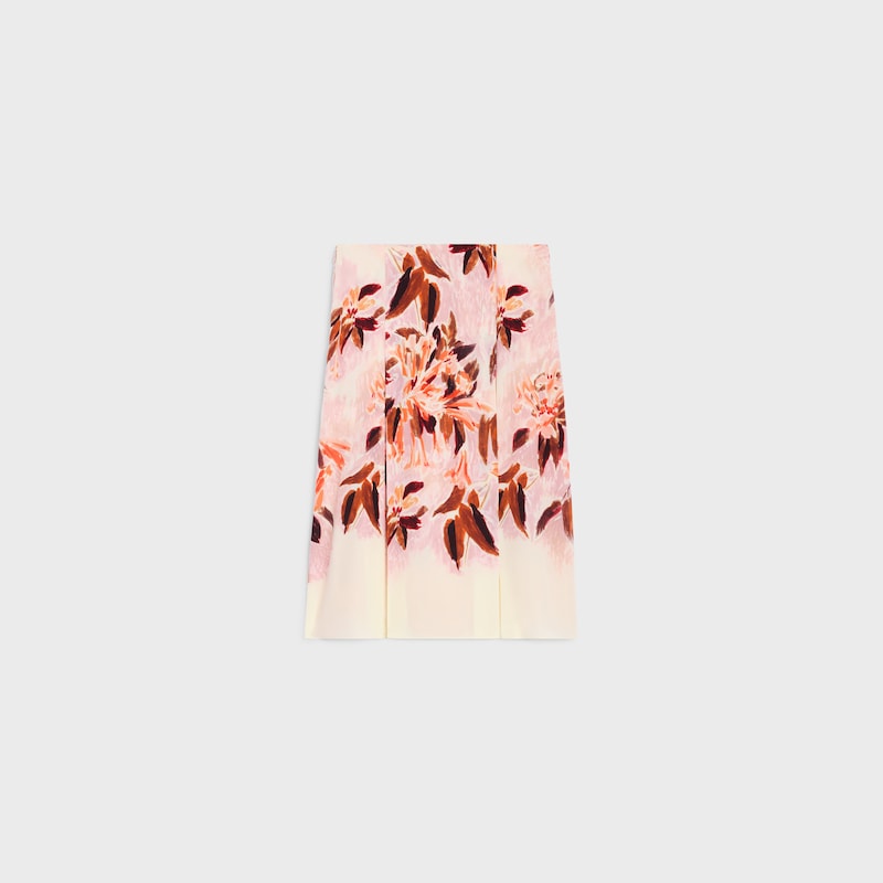 pleated skirt IN crepe de chine - CREAM/ORANGE/COGNAC -  - 1 | CELINE
