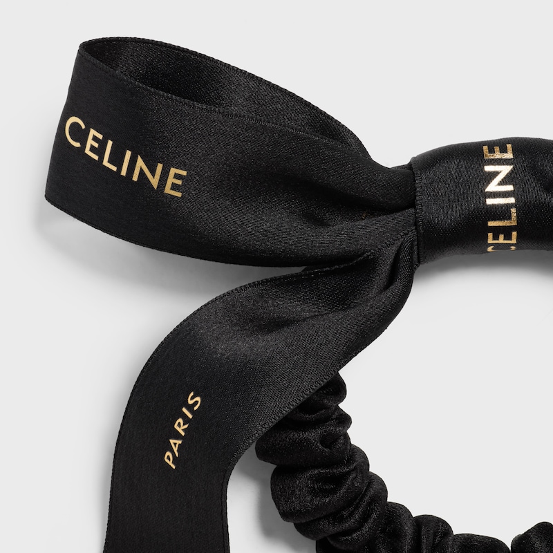 CELINE SMALL BOW SCRUNCHY IN SILK - Black / Gold - HAIR ACCESSORIES - 1 | CELINE