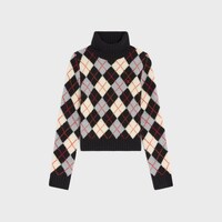 turtleneck sweater IN argyle wool - BLACK/WHITE/GREY -  - 1 | CELINE