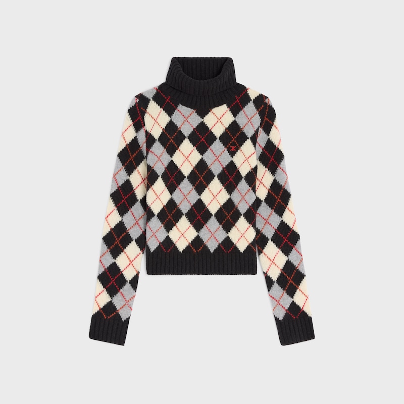 turtleneck sweater IN argyle wool - BLACK/WHITE/GREY -  - 1 | CELINE