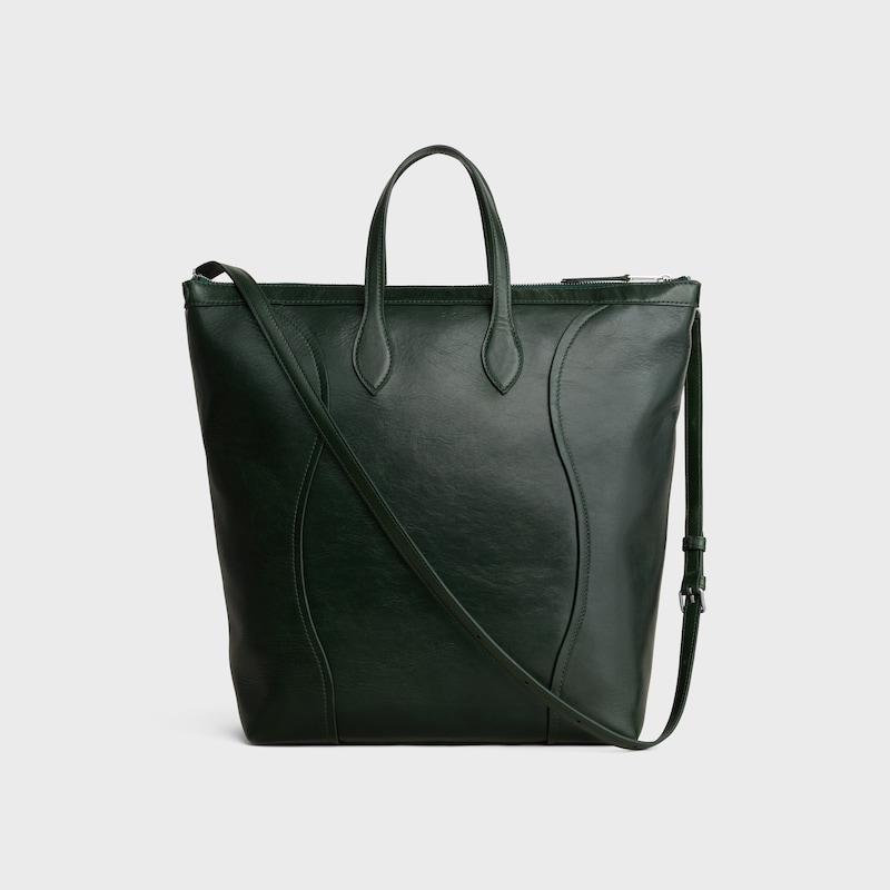 VERTICAL CABAS LUGGAGE IN SHINY CALFSKIN - DARK FOREST - NEW - 1 | CELINE