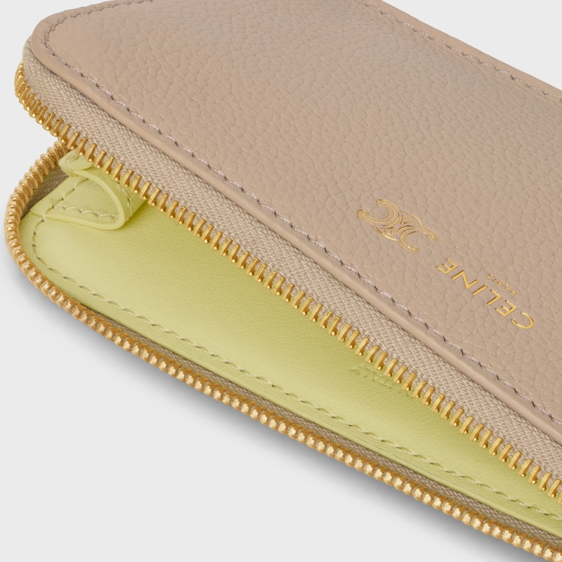 LONG ZIPPED CARD HOLDER IN SUPPLE GRAINED CALFSKIN - SAFARI / CITRUS - NEW - 1 | CELINE