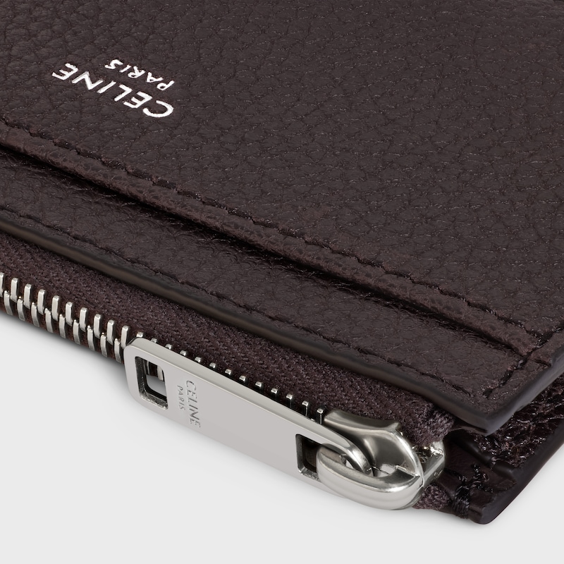 Zipped Card Holder IN GRAINED CALFSKIN - ESPRESSO - COIN AND CARD HOLDERS - 1 | CELINE
