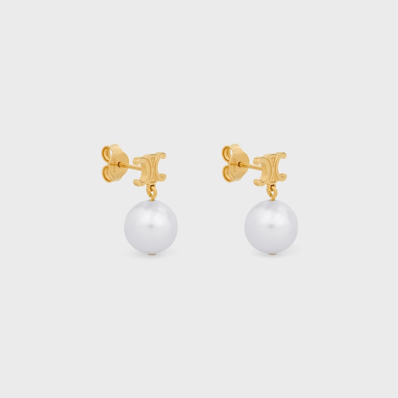 Les Perles Celine Earrings in Brass with Gold Finish and Resin Pearls - GOLD / IVORY - LES PERLES CELINE - 1 | CELINE