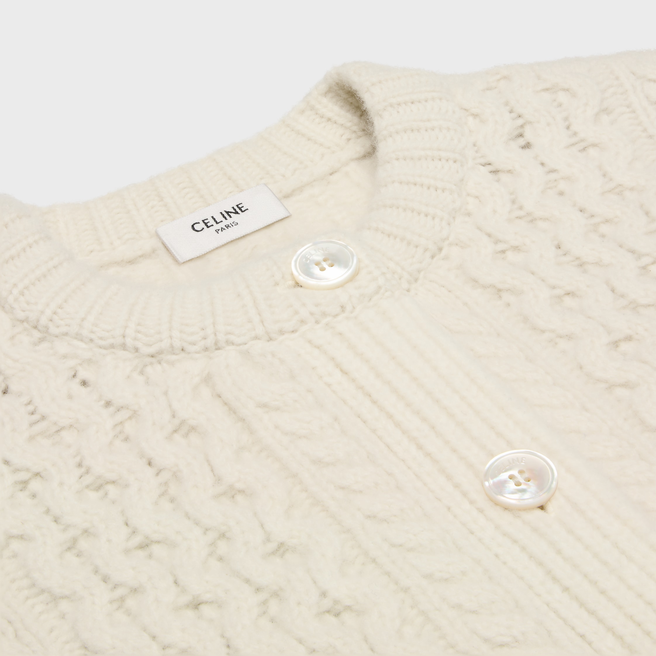 triomphe cardigan in aran wool - OFF WHITE | CELINE
