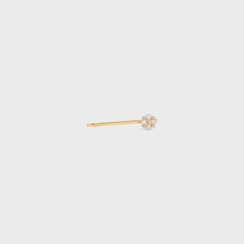 Celine Hair Slide in Brass with Gold finish and Resin Pearls - GOLD - HAIR ACCESSORIES - 1 | CELINE