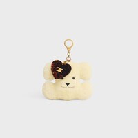TRIOMPHE pom-pom keyring  with heart in SHEARLING AND ACETATE with GOLD FINISHING - NATURAL / TAN - CHARMS AND ACCESSORIES - 1 | CELINE