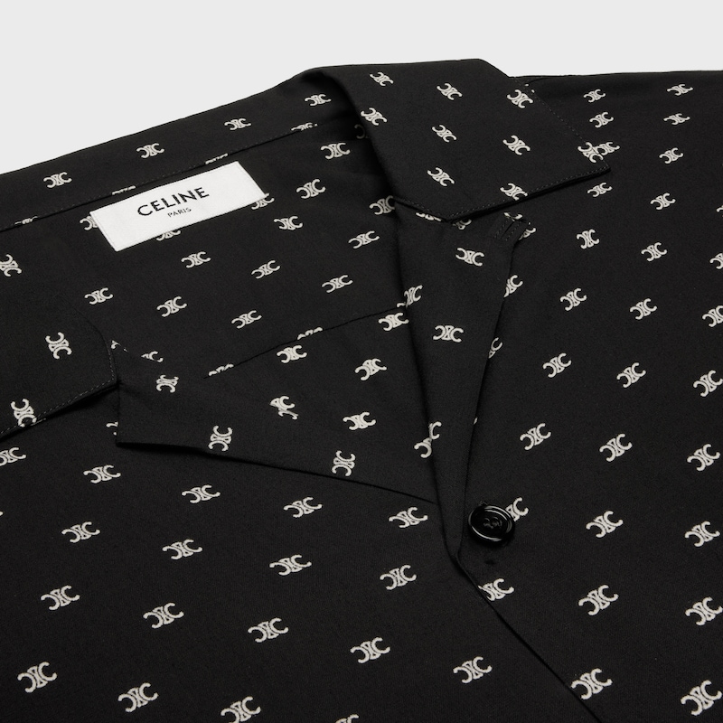 Bowling-Hemd aus Viskose mit Micro Triomphe Print - NOIR/CREME -  - 1 | CELINE