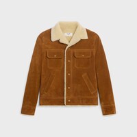 trucker jacket in split calfskin - BROWN / CREAM -  - 1 | CELINE