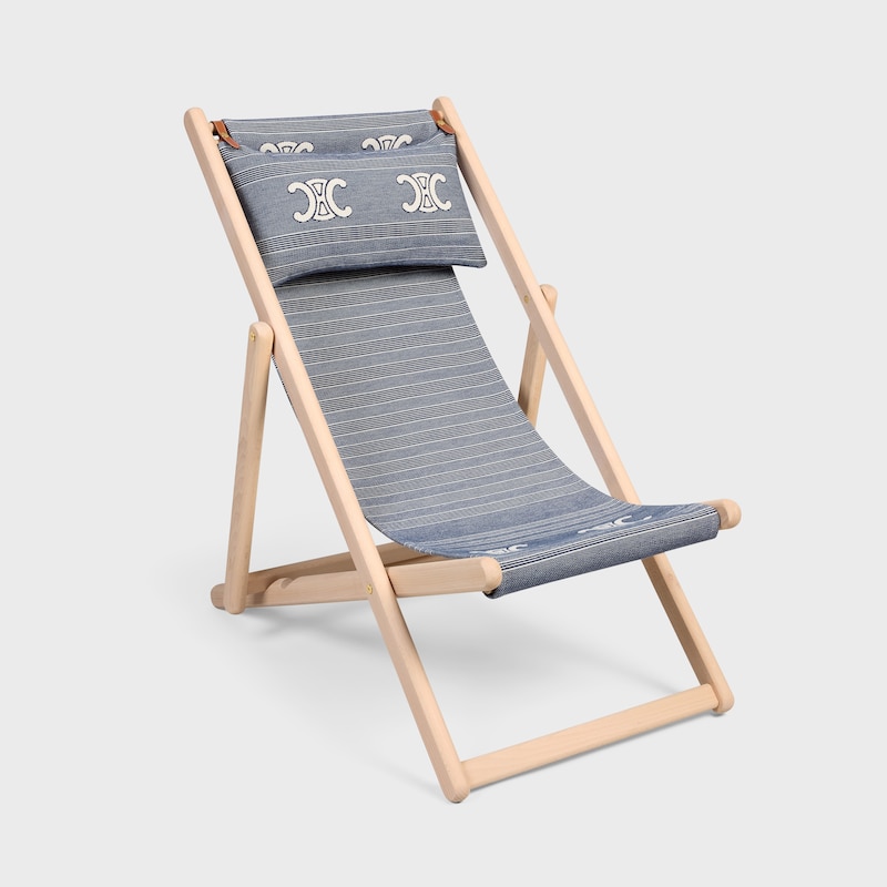 DECK CHAIR IN WOOD AND JACQUARD TEXTILE - BLUE / BEIGE - HOME - 1 | CELINE