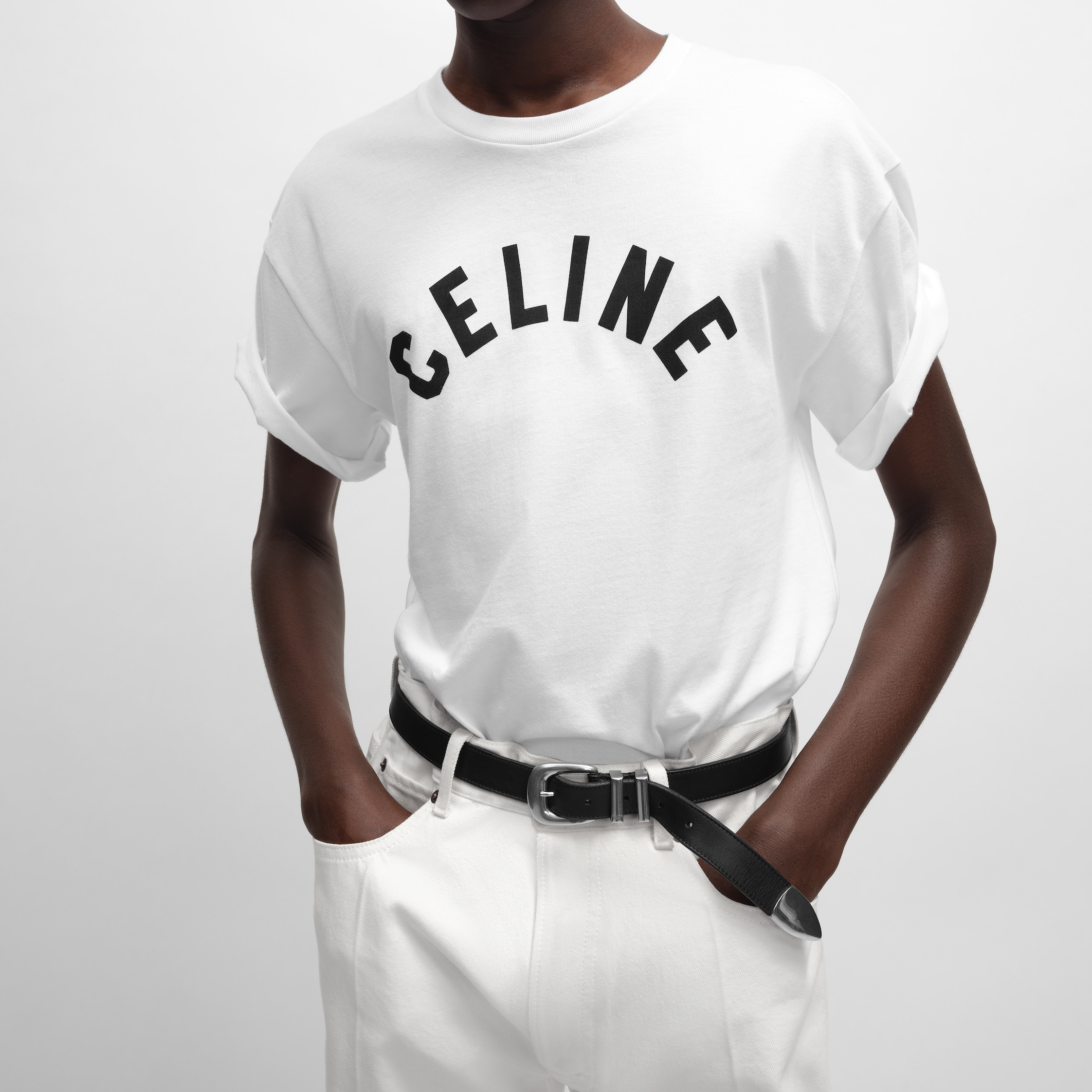 CELINE Tシャツ Sサイズ CELINE Size S White Black Cotton Graphic Short Sleeve T-Shirt