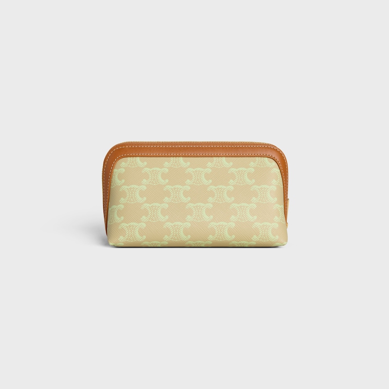 NECESER PARA COSMÉTICOS PEQUEÑO DE LONA TRIOMPHE Y PIEL DE BECERRO - ARENA / VERDE LIMA SUAVE - VIAJE - 1 | CELINE