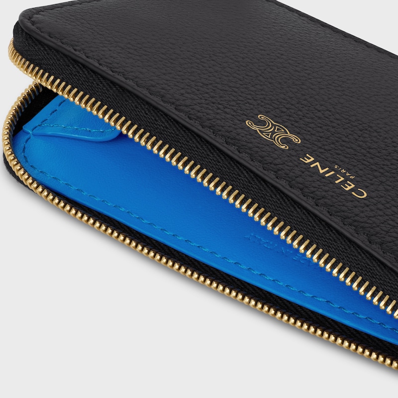 LONG ZIPPED CARD HOLDER IN SUPPLE GRAINED CALFSKIN - BLACK / ULTRA BLUE - COIN AND CARD HOLDERS - 1 | CELINE