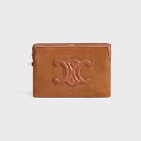 セリーヌ　ブラウンレザーポーチ 約16.5cm x 13cm CELINE(セリーヌ) ポーチ - ダークブラウン レザー