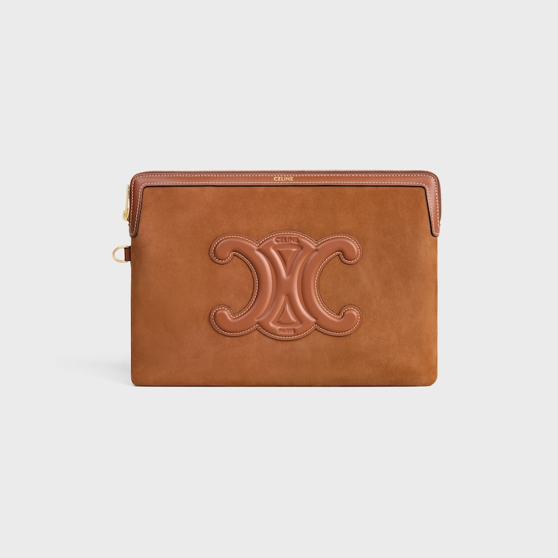 SMALL POUCH WITH STRAP Cuir Triomphe IN NUBUCK CALFSKIN - CAMEL - POUCHES AND TECH ACCESSORIES - 1 | CELINE