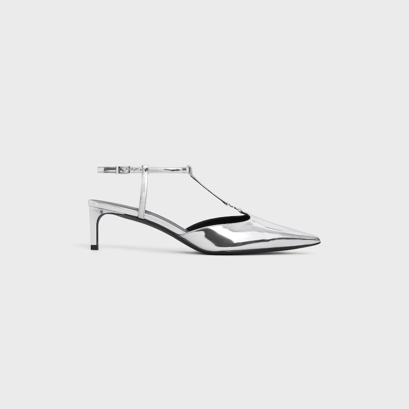 CELINE KITTEN T-BAR STRAP PUMP IN Mirror Laminated Calfskin - SILVER -  - 1 | CELINE
